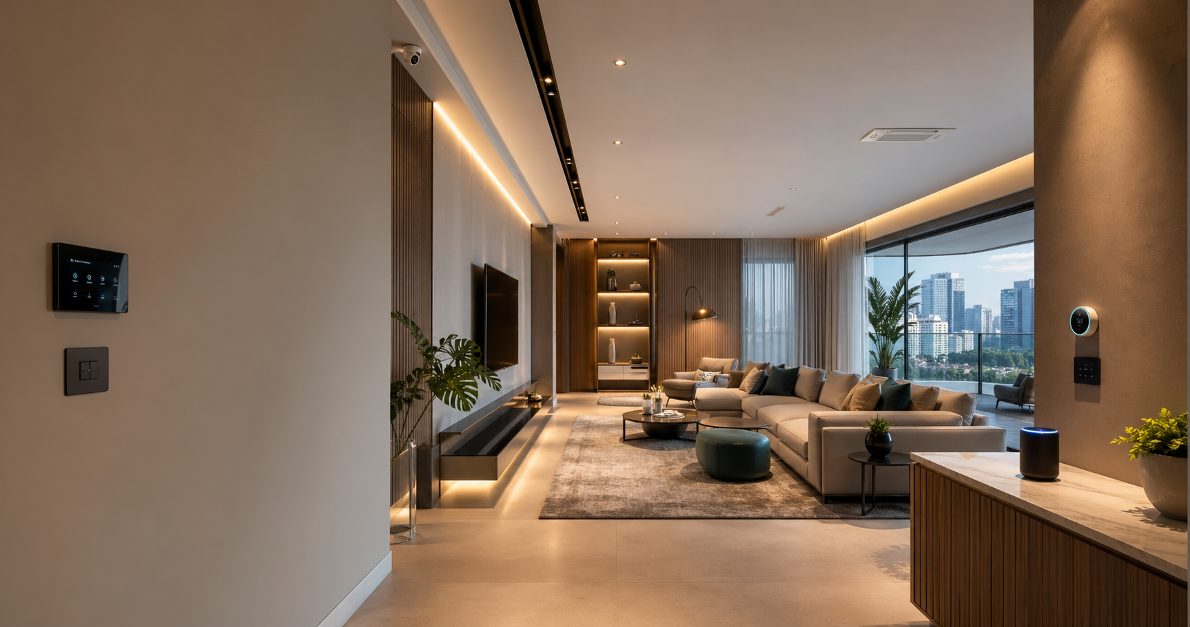 Ambiente residencial moderno com automação integrada